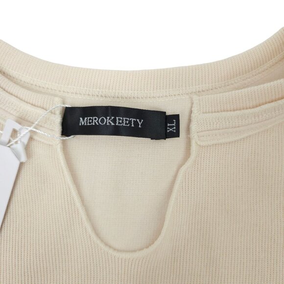 Cream Pullover Top Sweater Women XL NWT Cuffed Long Sleeve Casual Knit Merokeet - Picture 11 of 13